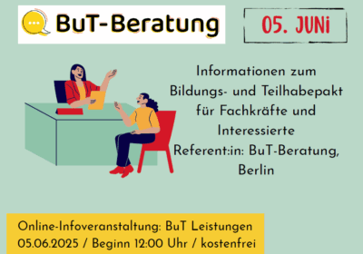 Info-Flyer mit Text und Beratungssituation